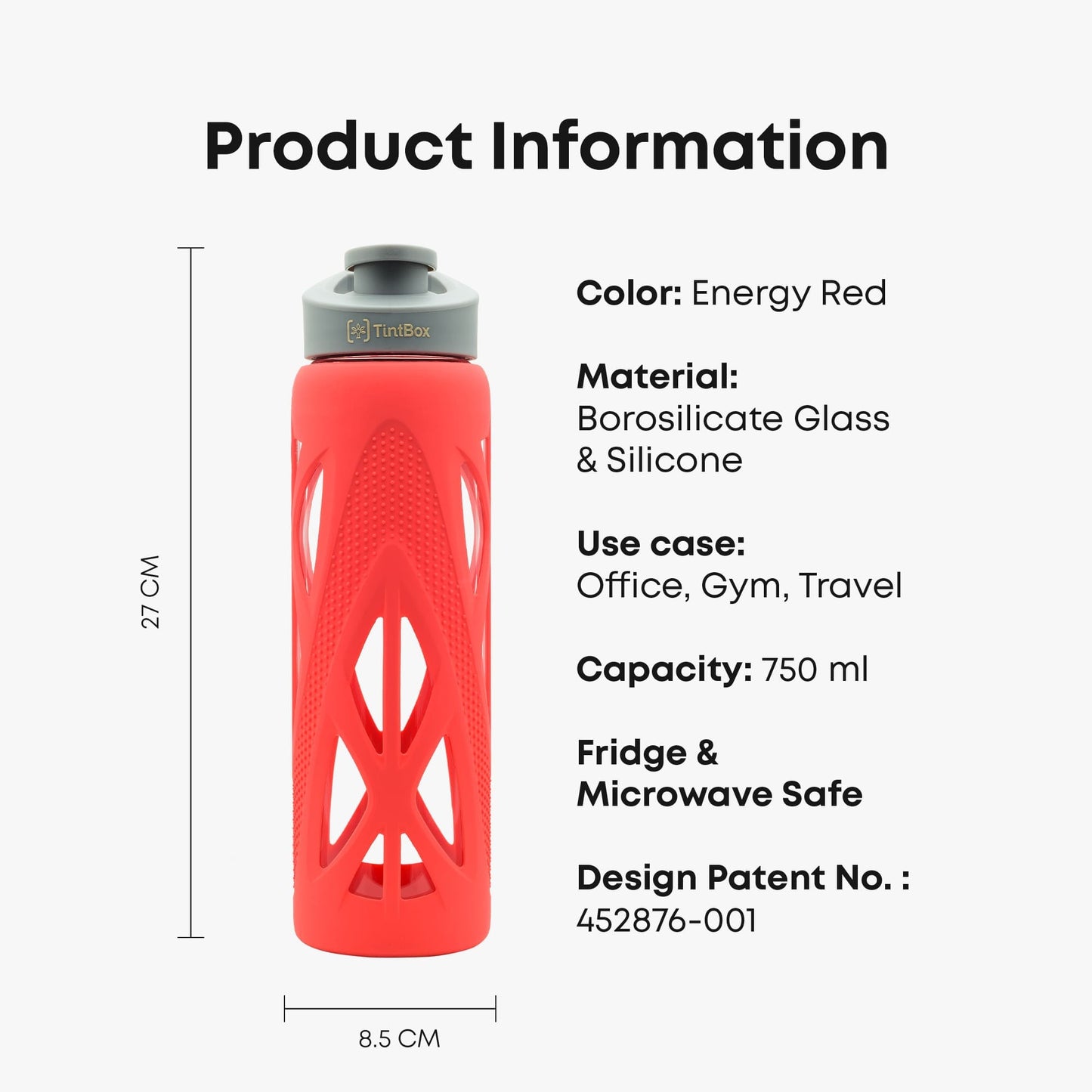 Borosilicate glass water bottle with cover (Silicone Sleeve) 750ml for Fridge, Office, Gym & Home