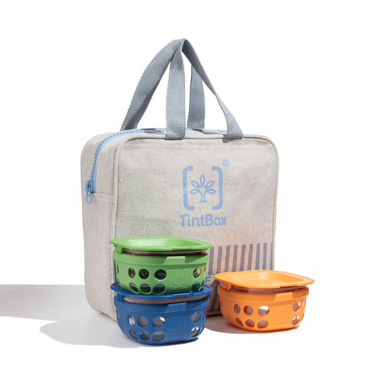 Set of 3 Borosilicate Glass Lunch box with Canvas Bag