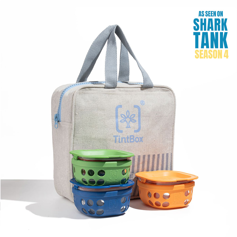 Tint Box Glass Lunch Box (300ml): Set of 3 with Canvas Carry Bag for Home ...