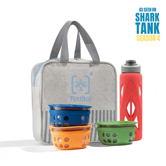Set of 3 Borosilicate Glass Lunch Box ( 300ml ) with Bag & Customized Bottle