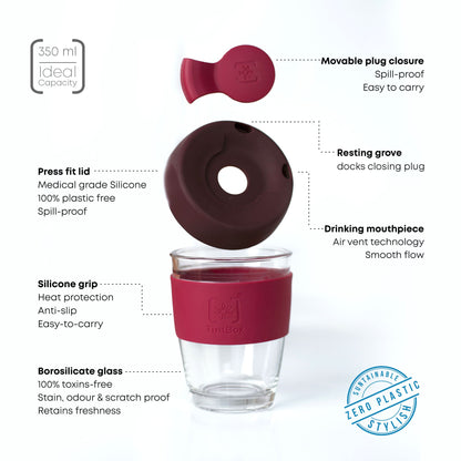 TintCup Borosilicate Glass Coffee Cup with Silicone Lid & Grip, 350 ml