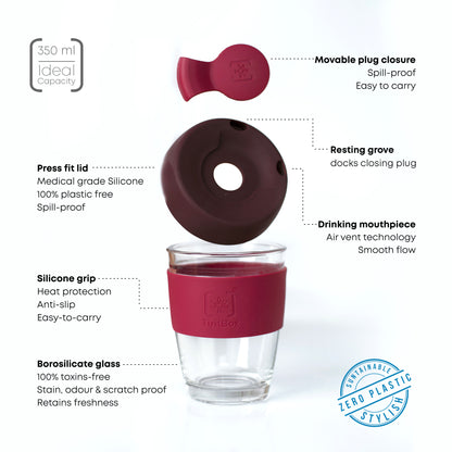 TintCup Borosilicate Glass Coffee Cup Duo with Silicone Lid & Grip, 350 ml