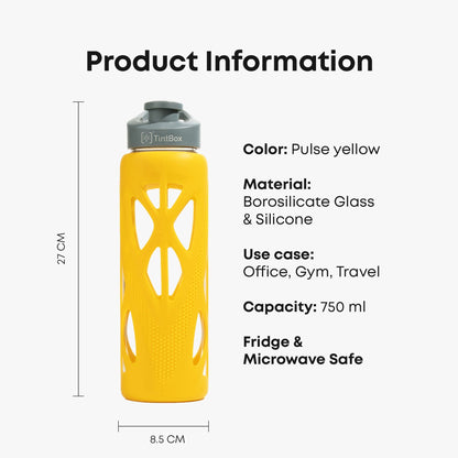 Borosilicate Glass Water Bottle with Protective Silicone Sleeve, 750 ml