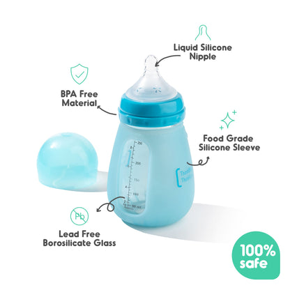 250ml Glass Baby Feeding Temperature Sensing Baby Bottle | Color Changing Silicon Sleeve