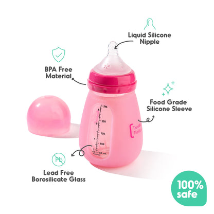 250ml Glass Baby Feeding Temperature Sensing Baby Bottle | Color Changing Silicon Sleeve